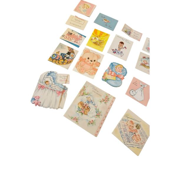 VTG Welcome New Baby Card Announcement Greeting Stork Boy Girl Just Arrived USED - Picture 6 of 7